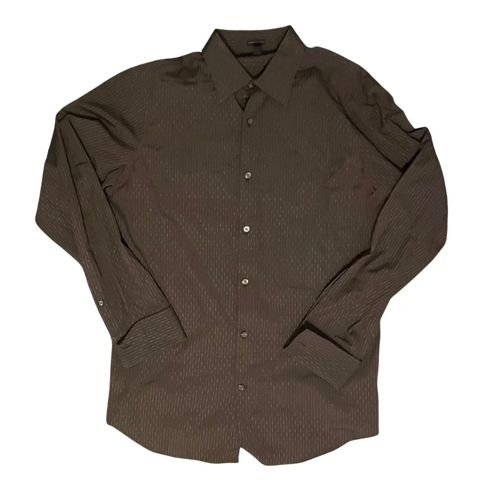 Banana Republic Slim Fit Button Down Shirt Mens M Brown Striped Woven In Italy